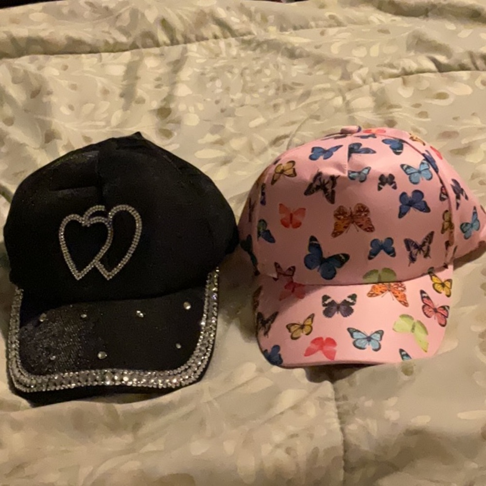 New Butterfly and Heart Rhinestone Cap Set